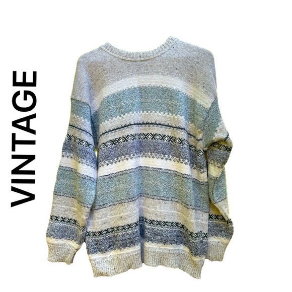 TT & Co Sport Sweaters - Vintage Women Oversized Patterned Sweater Cottagecore Vibe Medium